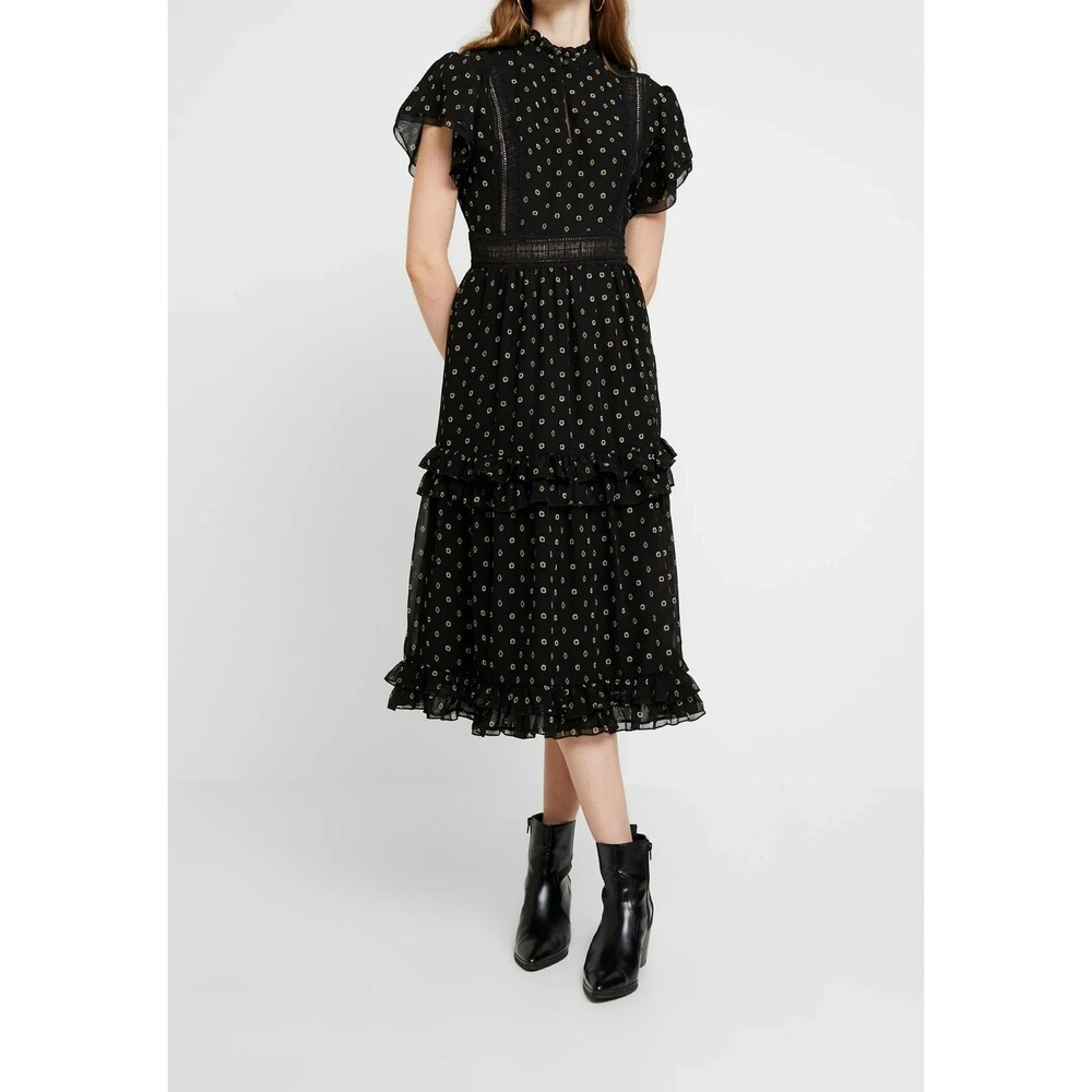 Scotch & Soda Mille Nuits Black Midi Dress Boho Western Prairie Ruffle